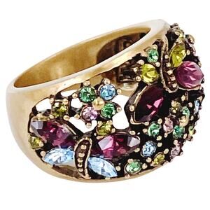 Signed Heidi Daus Gold Tone Multicolor Purple Butterfly Statement Ring Size 7